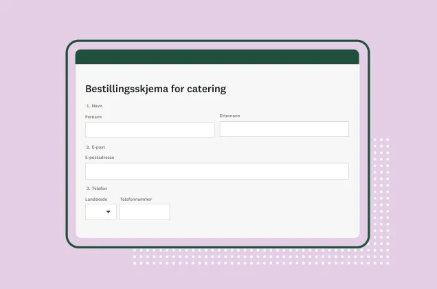 Skjermbilde av bestillingsskjema for catering