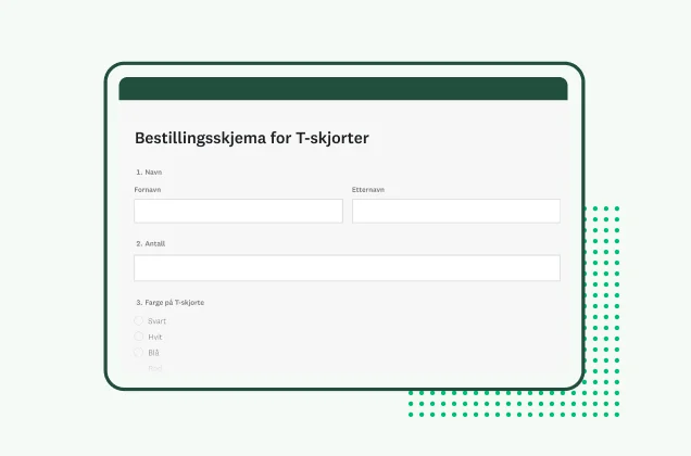 Skjermbilde av bestillingsskjema for t-skjorter