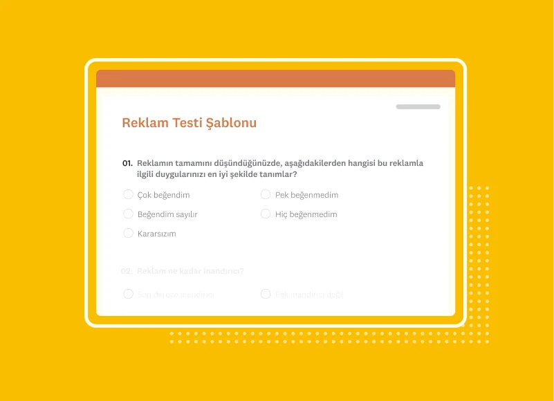 SurveyMonkey reklam testi anket şablonu ekran görüntüsü