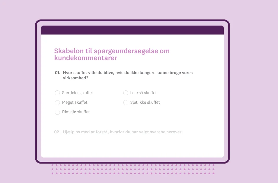 Skærmbillede af SurveyMonkey-skabelon til spørgeundersøgelse om kundekommentarer