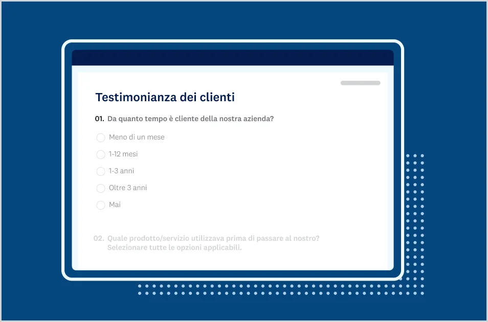 Schermata del modello di indagine per le testimonianze dei clienti di SurveyMonkey